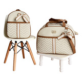 Kit Mala Maternidade Bolsa De Bebê 2 Peças Com Mochila Cor Bege Laço