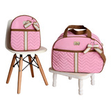 Kit Mala Maternidade Bolsa De Bebê 2 Peças Com Mochila Cor Rosa Laço