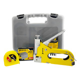 Kit Maleta Grampeador 4 14mm Tapeçaria 500 Grampos Trena