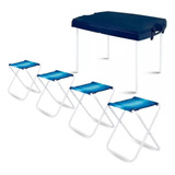 Kit Maleta Mesa Dobrável Prática Portátil 4 Banquetas Cor Azul