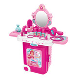 Kit Maleta Salão De Beleza Infantil Brinquedo Bancada 3 Em 1