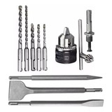 Kit Mandril Adaptador Sds 5 Brocas 2 Talhadeiras E Ponteira