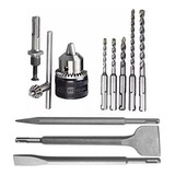 Kit Mandril Adaptador Sds 5 Brocas Ponteira E 2 Talhadeiras