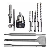 Kit Mandril Adaptador Sds 5 Brocas Ponteira E 2 Talhadeiras