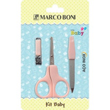 Kit Manicure Baby Com Tesoura Formato Anatômico Cortador De Unha Especial Para Bebê E Lixa Metálica Marco Boni