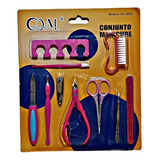 Kit Manicure C 10 Pçs Lixa Alicate Pinça Tesoura Escova
