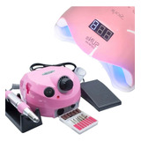 Kit Manicure Completo Sun 5 Led Uv Cabine Lixadeira Elétrica Cor Rosa 110v 220v bivolt 