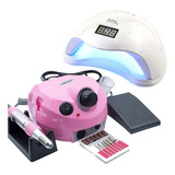 Kit Manicure Completo Sun 5 Led Uv Cabine Lixadeira Elétrica Cor Rosa C Branco Voltagem 110v 220v