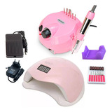 Kit Manicure Completo Sun 5 Led Uv Cabine Lixadeira Elétrica Cor Rosa Nail Drill Voltagem 110v 220v