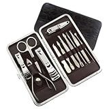 Kit Manicure E Cuidados Pessoais 12 Peças Aço Inox - Cortador De Unha- Alicate- Tesoura- Lixa - Ferramentas Para Rosto- Pés E Mãos - Estojo Portátil - Cuidados De Beleza Completo - Shop100