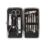 Kit Manicure E Cuidados Pessoais 12 Peças Aço Inox - Cortador De Unha- Alicate- Tesoura- Lixa - Ferramentas Para Rosto- Pés E Mãos - Estojo Portátil - Cuidados De Beleza Completo - Shop100