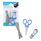 Kit Manicure Infantil Tesoura Cortador Lixa Azul 0m Clingo