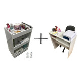 Kit Manicure Mesa E Expositor Com Rodas Esmaltes Cor Branco
