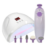 Kit Manicure Profissional C Secador Lixadeira E Cabine Uv Cor Branco