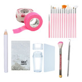 Kit Manicure Strass Pincel Unha Placa Com Carimbo Brinde