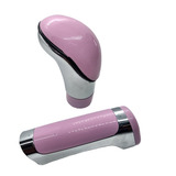 Kit Manopla Bola De Câmbio E Freio Modelo Naja Rosa Cromada