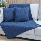 Kit Manta Tricot Decorativa 150x90cm 2 Capas Almofada Kp05