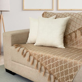 Kit Manta Xale De Sofá 2 80 X 3 00 Com 2 Capas De Almofadas Cor Tear Colmeia 20 Cobre Com Capas Off White Lisa