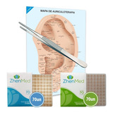 Kit Mapa Acupuntura Auricular Pinça Ponto Cristal E Semente