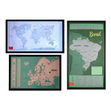 Kit Mapas De Raspadinha Mundi Brasil E Europa Scratch Map