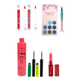 Kit Maquiagem 8 Peças Lip Gloss Paleta De Sombras Delineador