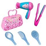 Kit Maquiagem Brinquedo Beleza Infantil Menina Penteadeira 5 Pcs C Bolsinha Pentes Secador Chapinha