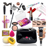 Kit Maquiagem Completo Gloss Curvex Kit Pincéis Necessaire