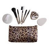 Kit Maquiagem Esponja Puff 5 Pincéis Necessaire E Espelho