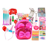Kit Maquiagem Infantil Completo Bolsa Mochila Glitter Sombra