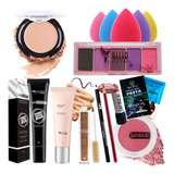 Kit Maquiagem Para Maleta Base Corretivo Batom Blush