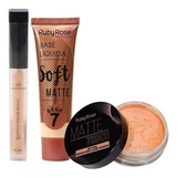 Kit Maquiagem Pele Pó Solto Base Ruby Rose 7 Corretivo