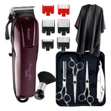 Kit Maquina Cortar Cabelo E 3 Tesouras Barbeiro Profissional