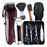 Kit Maquina Cortar Cabelo Tesoura Profissional E Acessórios