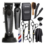Kit Maquina De Cortar Cabelo Kemei E Tesoura Profissional