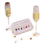 Kit Marcador De Taça Cristais Rolados   Dourado