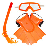 Kit Máscara De Mergulho Com Snorkel Pé De Pato Infantil