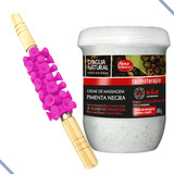 Kit Massagem Rolo Turbinada Creme Pimenta Negra 650g