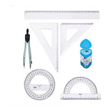 Kit Material Escolar 7pç Compasso Transferidor Régua Esquadr