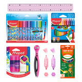 Kit Material Escolar Canetinha Giz De Cera Compasso Maped