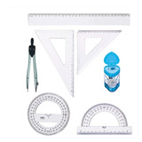 Kit Material Escolar Compasso Transferidor Esquadro Régua