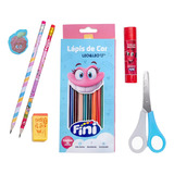Kit Material Escolar Fini Completo Com Lápis De Cor Tesoura