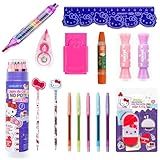 Kit Material Escolar Infantil Completo Lápis De Cor Marca Texto Apontador Com Borracha Regua Corretivo Em Fita Leo E Leo