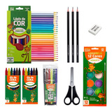Kit Material Pintura Desenho Giz Lápis Aquarela Hidrocor