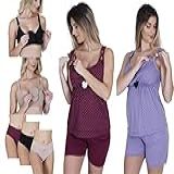 Kit Maternidade 2 Baby Dool Short E Camiseta 2 Sutiã Amamentação 3 Calcinha Cós Pós Parto G 46 