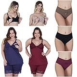 Kit Maternidade 2 Baby Dool Short E Camiseta Liganete 2 Sutiã Amamentação 3 Calcinha Cós Pós Parto M 42 44 
