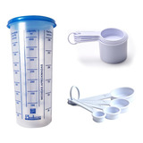 Kit Medida Copo Com Tampa Azul Xicara Colher desc