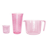 Kit Medidores 3 Peças Jarra 1l Copo 500ml E Copo 100ml Rosa