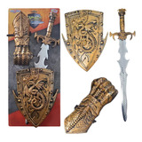 Kit Medieval Espada Escudo Manopla De Combate Infantil Top