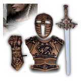 Kit Medieval Infantil Armadura Espada Capacete Bracelete