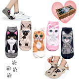 Kit Meia Cano Baixo Curto 5 Pares Algodão Gatinhos Presente